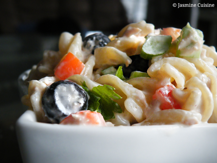 Salade de pâtes froide au fruit du jacquier style ‘thon’ (végane)